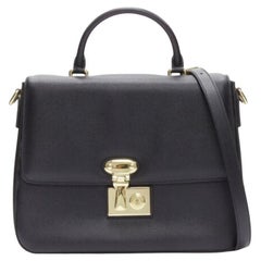DOLCE GABBANA Miss Linda black saffiano leather gold buckle flap bag