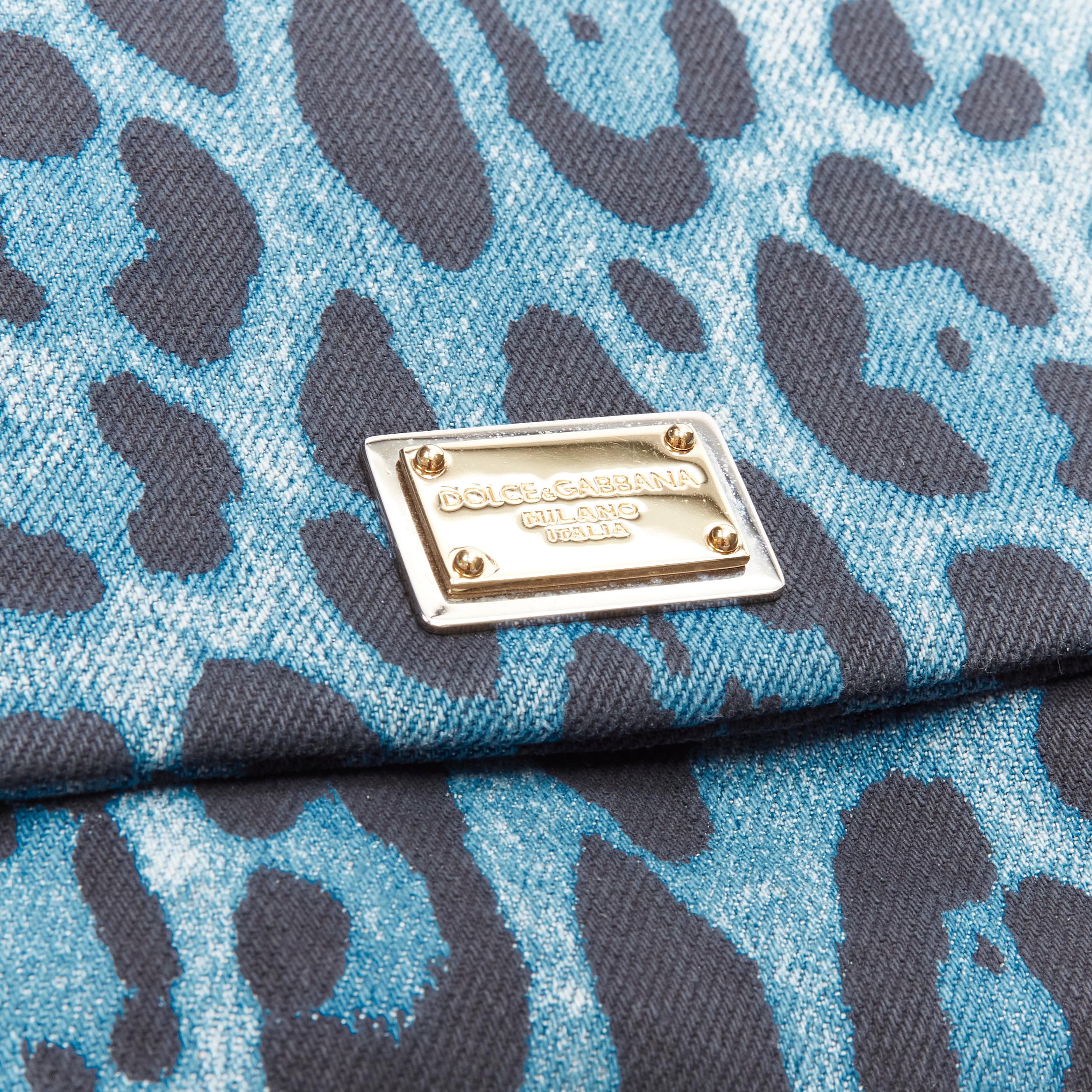 Women's DOLCE GABBANA Miss Martini blue leopard denim logo plate chain crossbody bag