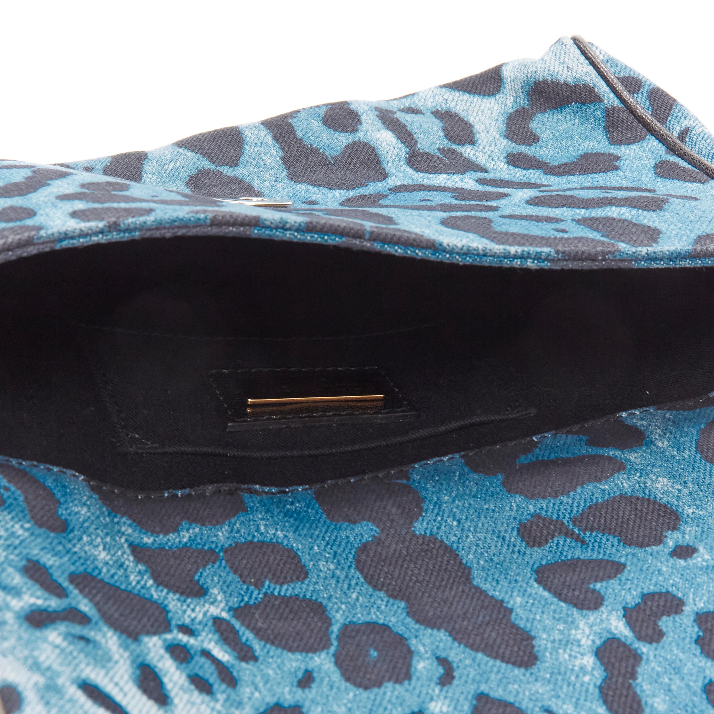 DOLCE GABBANA Miss Martini blue leopard denim logo plate chain crossbody bag 2