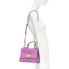 DOLCE GABBANA Miss Monica purple embossed leather chain lock crossbody flap bag