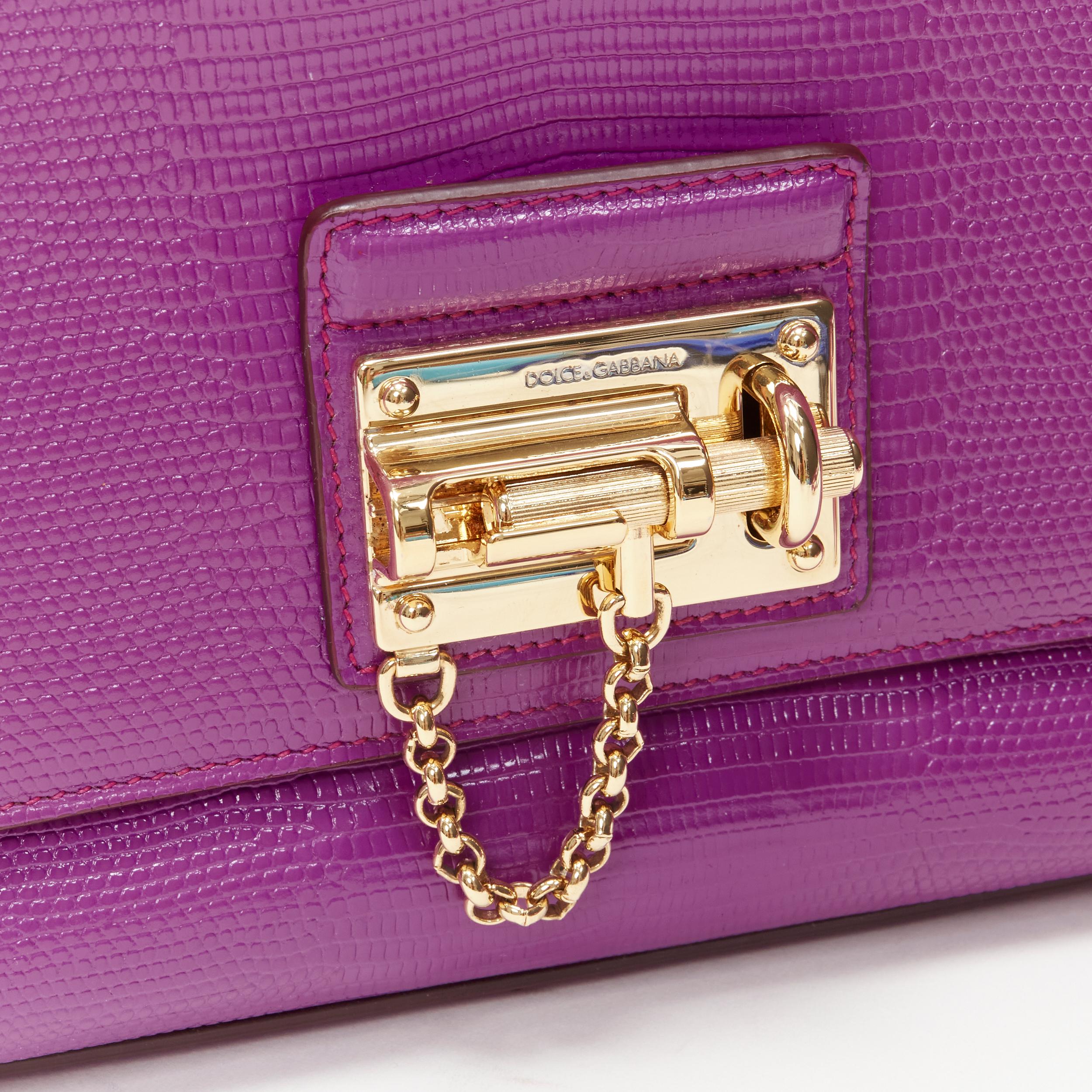 DOLCE GABBANA Miss Monica purple embossed leather chain lock crossbody flap bag In Excellent Condition In Hong Kong, NT