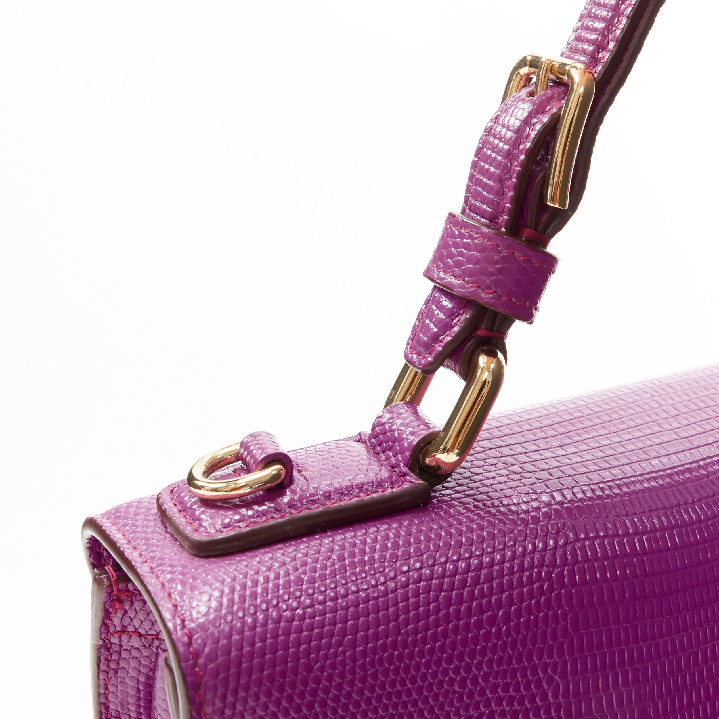Women's DOLCE GABBANA Miss Monica purple embossed leather chain lock crossbody flap bag