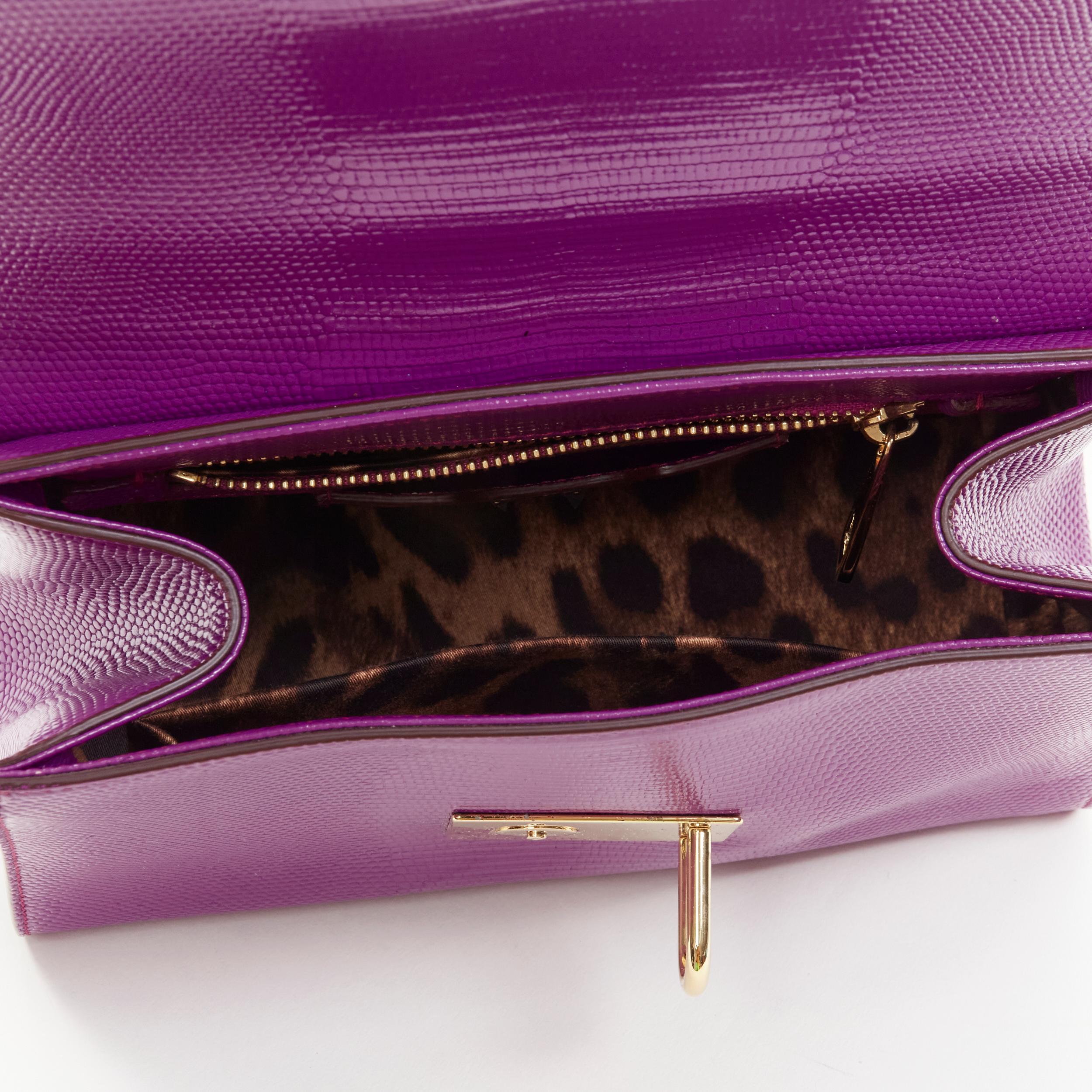 DOLCE GABBANA Miss Monica purple embossed leather chain lock crossbody flap bag 1