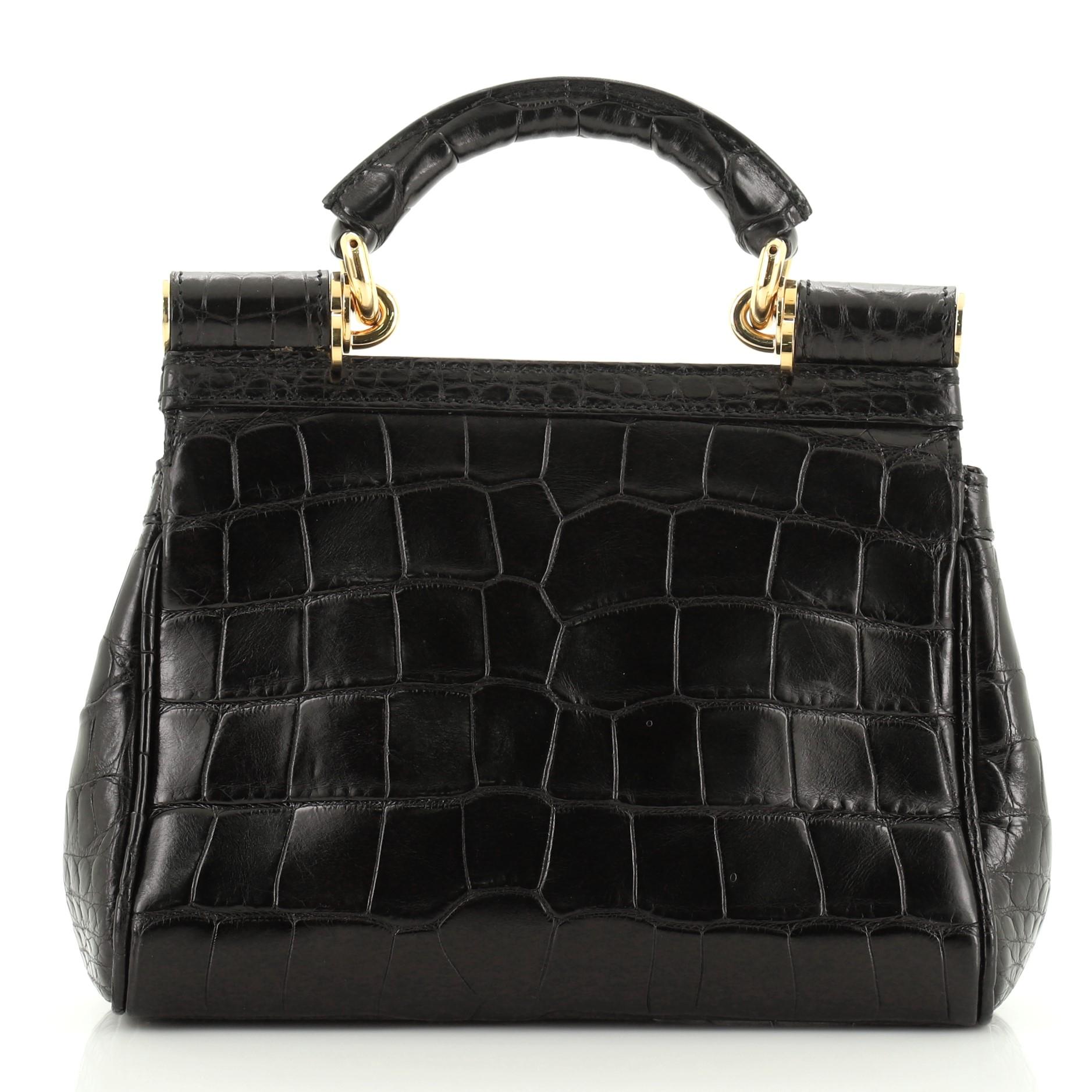 Dolce & Gabbana Miss Sicily Bag Crocodile Embossed Leather Mini (Schwarz)