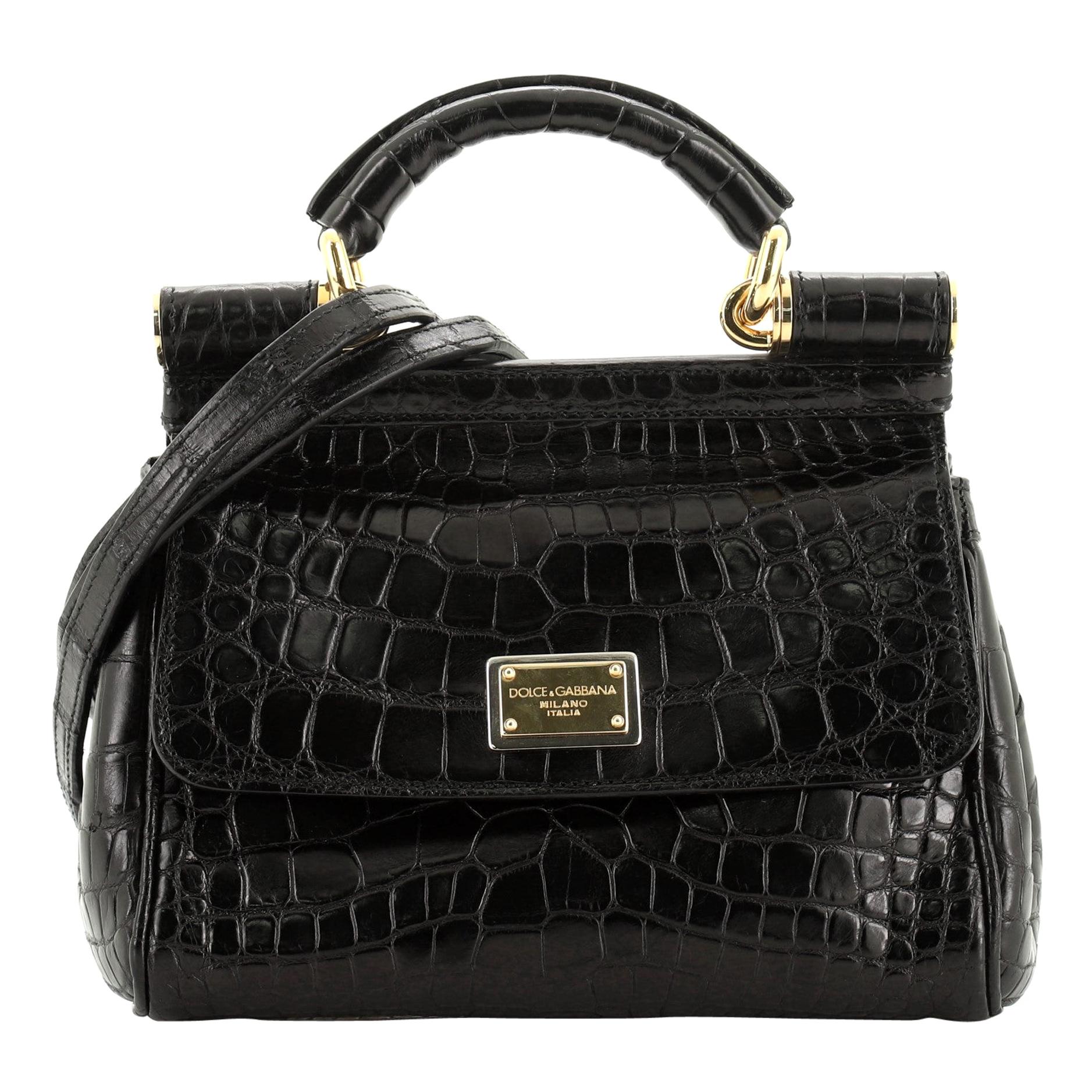 Dolce & Gabbana Miss Sicily Bag Crocodile Embossed Leather Mini 