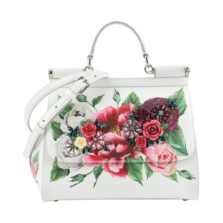 Dolce and Gabbana Miss Sicily Bag Embellished Printed Leather Medium at  1stDibs