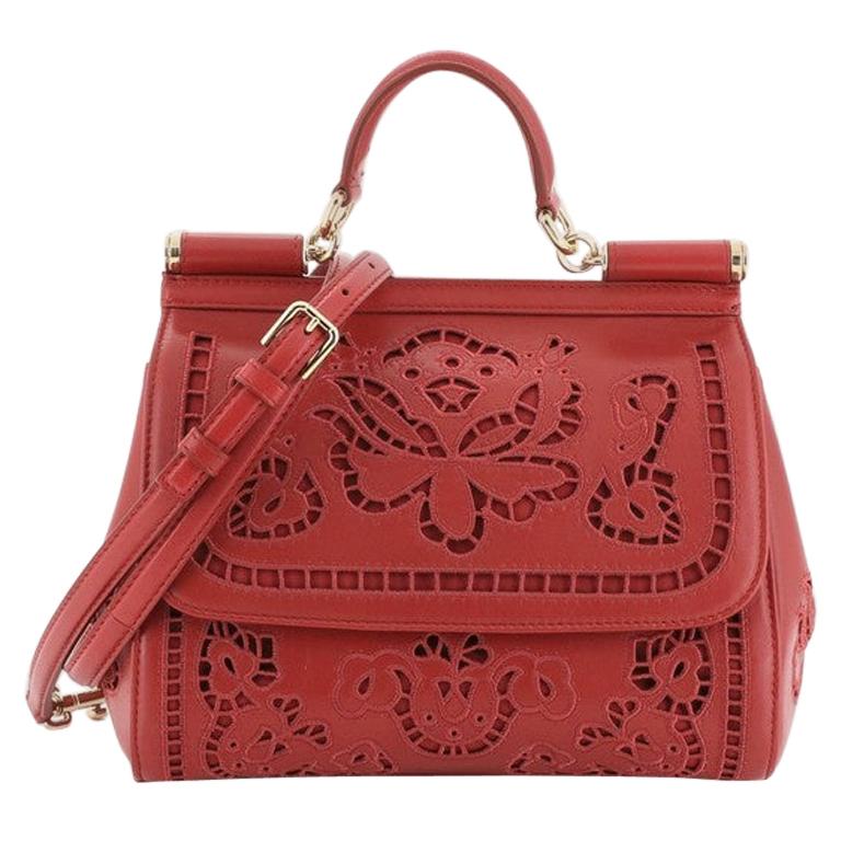 Dolce and Gabbana Miss Sicily Bag Floral Eyelet Embroidered Leather Small  at 1stDibs