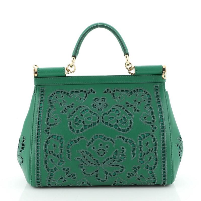 Dolce & Gabbana Miss Sicily Bag Laser Cut Leather Medium In Good Condition In NY, NY