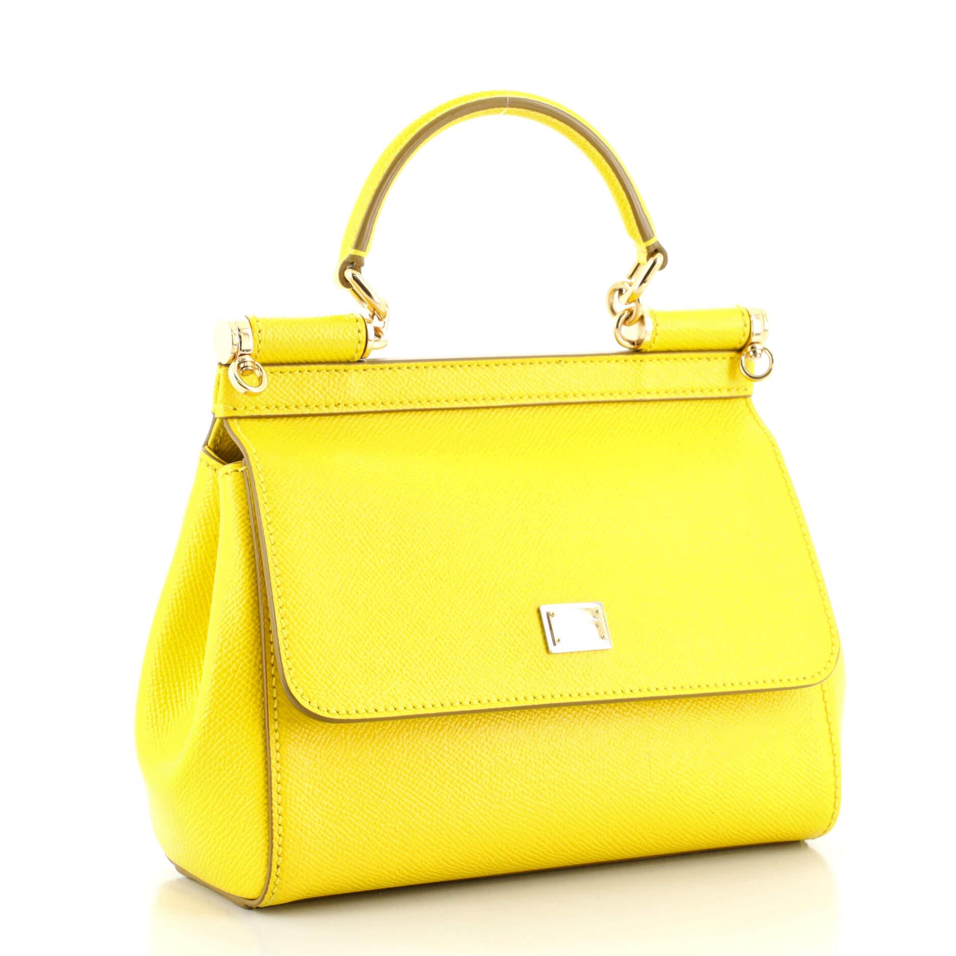 Yellow Dolce & Gabbana Miss Sicily Bag Leather Small