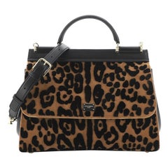 Dolce & Gabbana Miss Sicily Bag Leopard Print Velvet with Leather Large