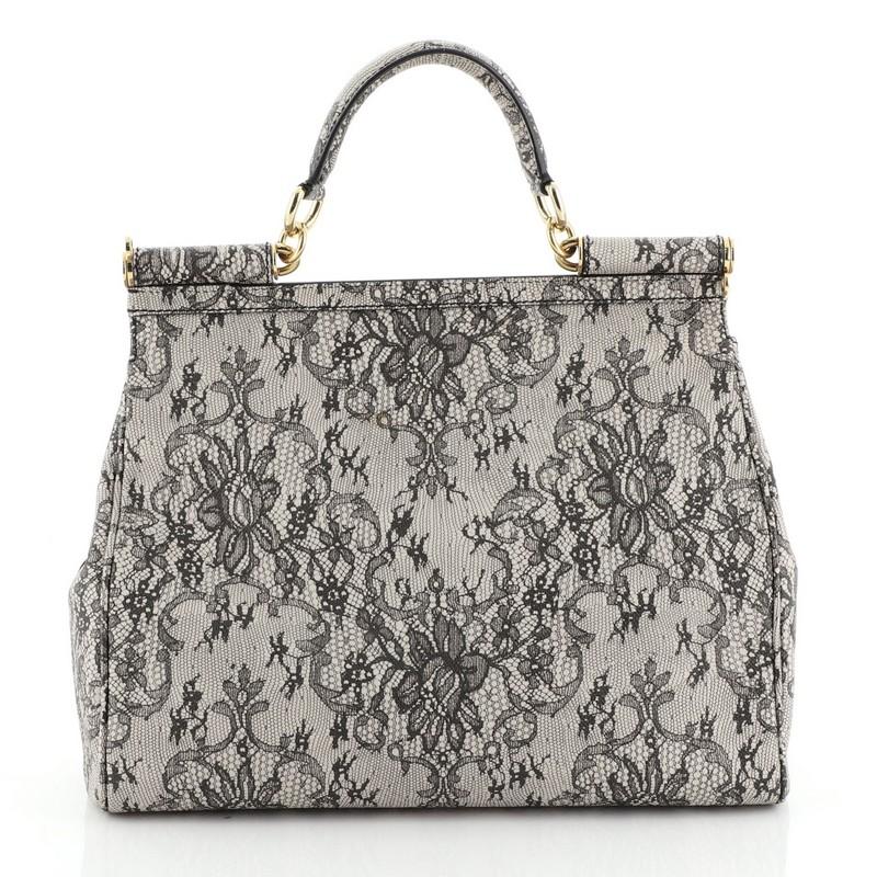 Gray Dolce & Gabbana Miss Sicily Bag Printed Leather Large