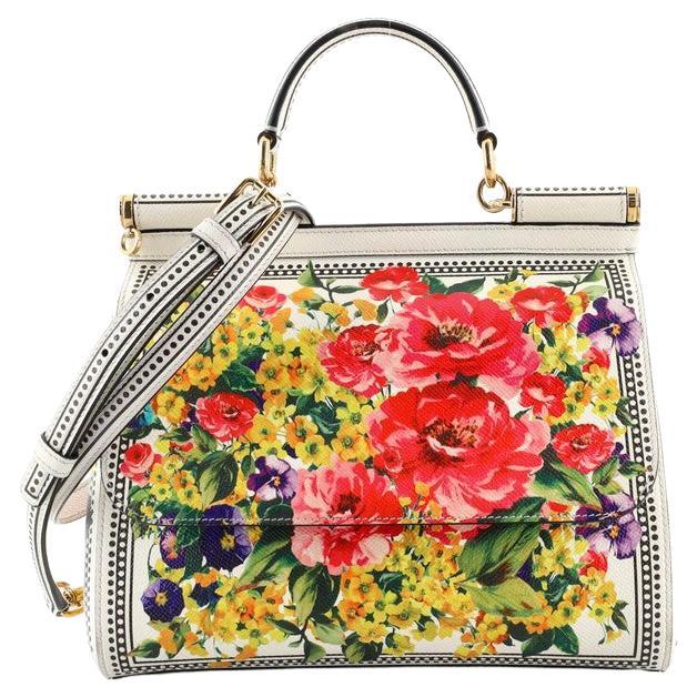 Dolce and Gabbana Majolica Print Embellished Leather Box Pad lock Top