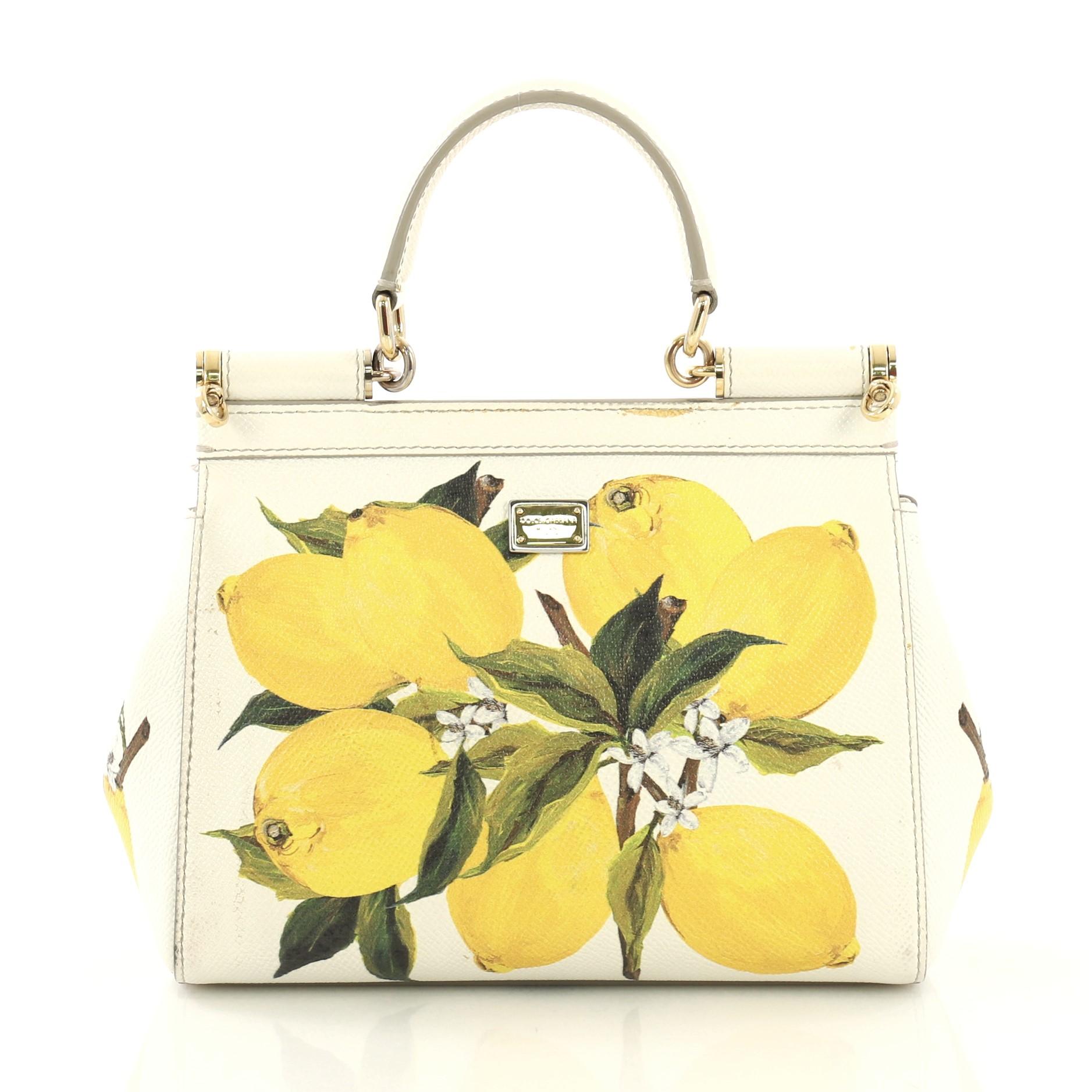 Yellow Dolce & Gabbana Miss Sicily Bag Printed Leather Small
