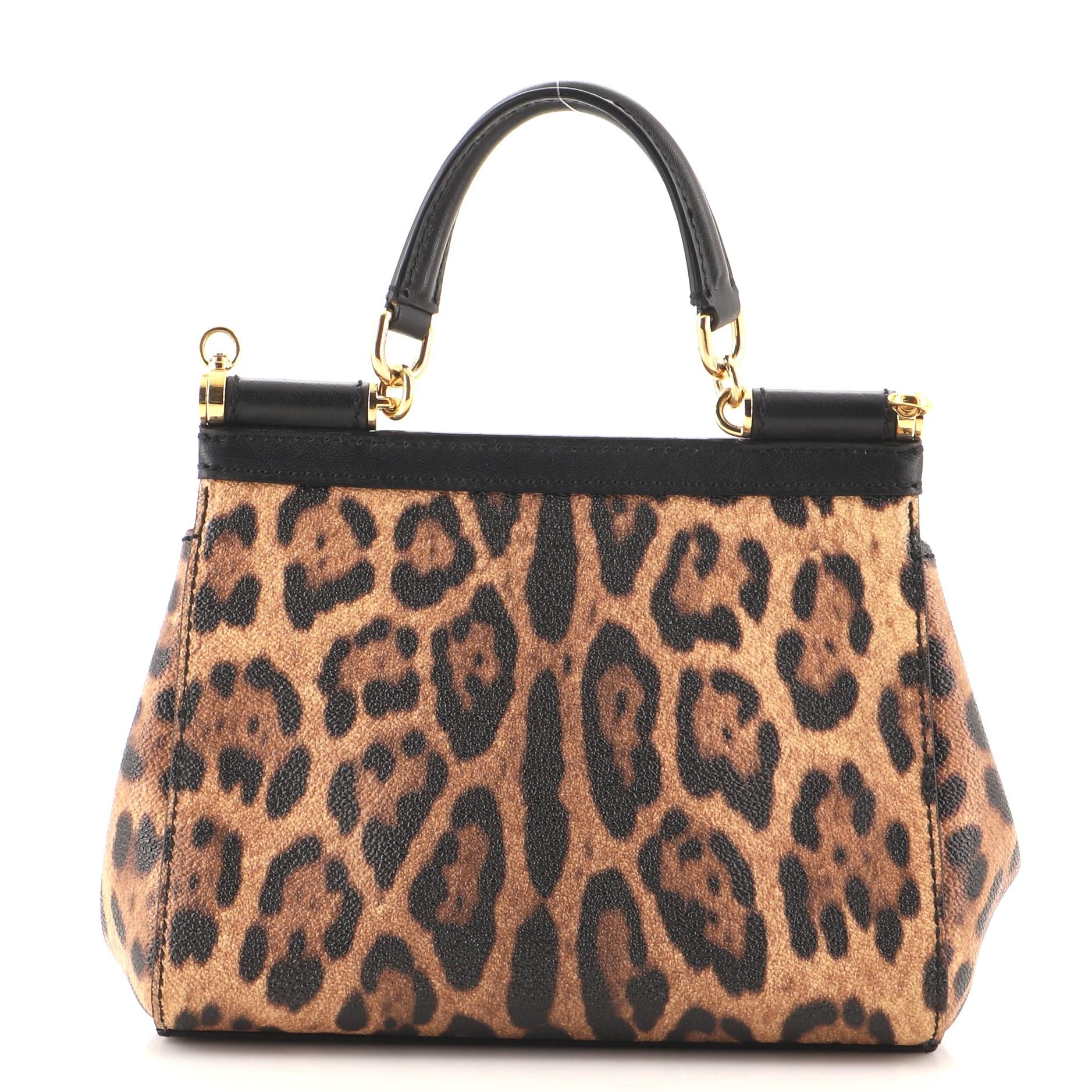 Brown Dolce & Gabbana Miss Sicily Bag Printed Leather Small