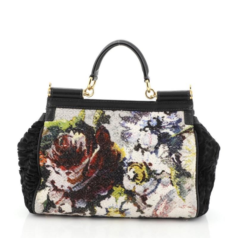 Black Dolce & Gabbana Miss Sicily Bag Velvet and Crochet Medium