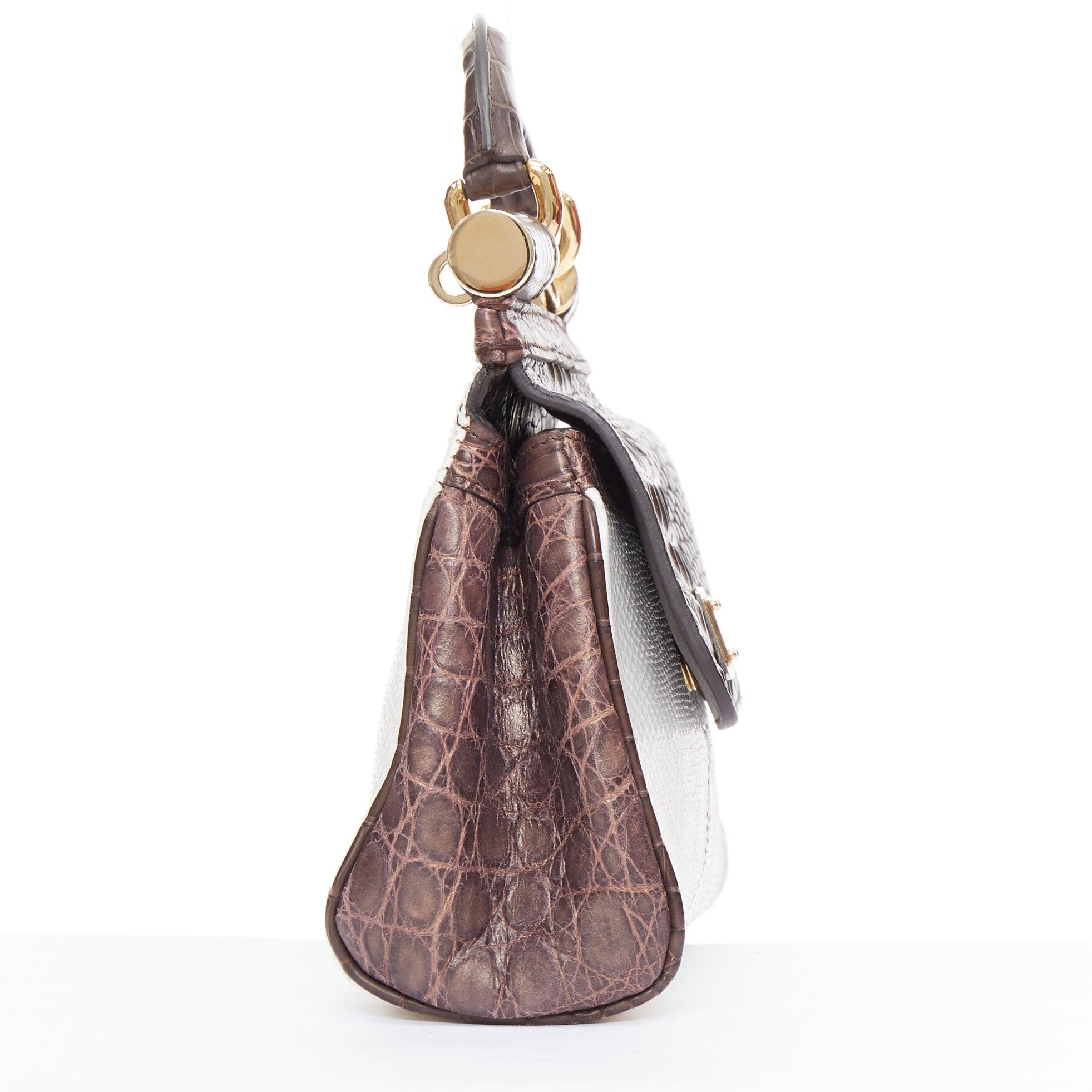 DOLCE GABBANA Miss Sicily brown white mixed scaled leather crossbody bag In Good Condition For Sale In Hong Kong, NT