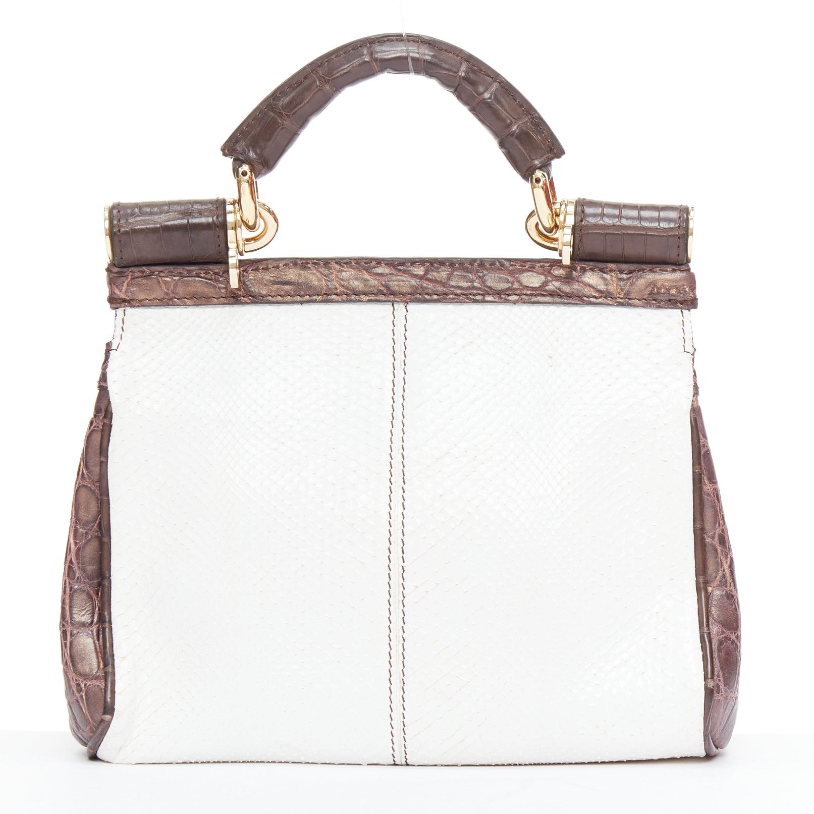 Women's DOLCE GABBANA Miss Sicily brown white mixed scaled leather crossbody bag For Sale