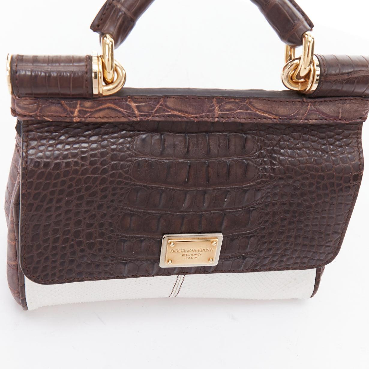 DOLCE GABBANA Miss Sicily brown white mixed scaled leather crossbody bag For Sale 2