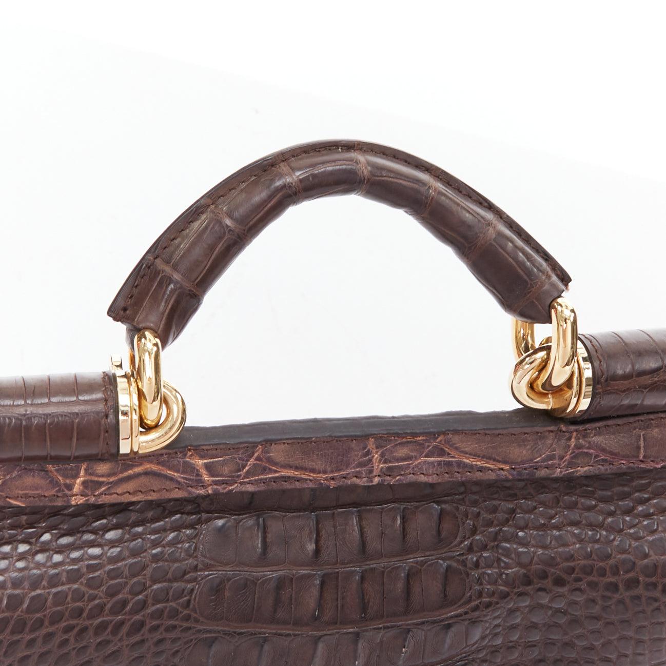DOLCE GABBANA Miss Sicily brown white mixed scaled leather crossbody bag For Sale 3