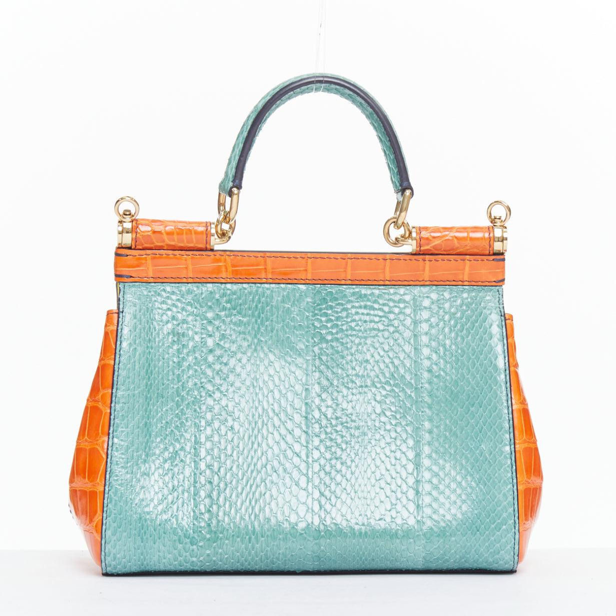 Women's DOLCE GABBANA Miss Sicily colorblock scaled leather satchel crossbody bag For Sale