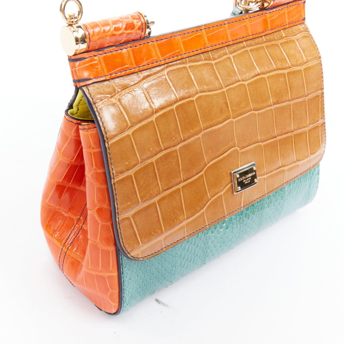 DOLCE GABBANA Miss Sicily colorblock scaled leather satchel crossbody bag For Sale 3