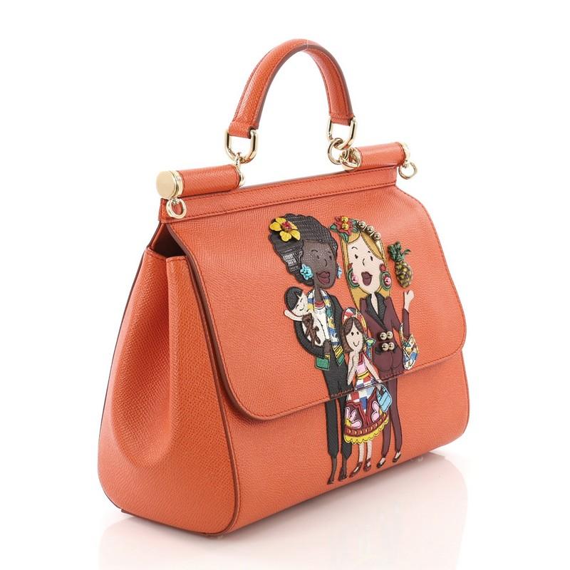 Orange Dolce & Gabbana Miss Sicily Family Handbag Patchwork Leather Medium