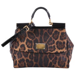 Dolce & Gabbana Miss Sicily Handbag Leopard Print Leather Large