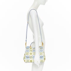 DOLCE GABBANA MIss Sicily Majolica Ceramic print leather top handle satchenl bag