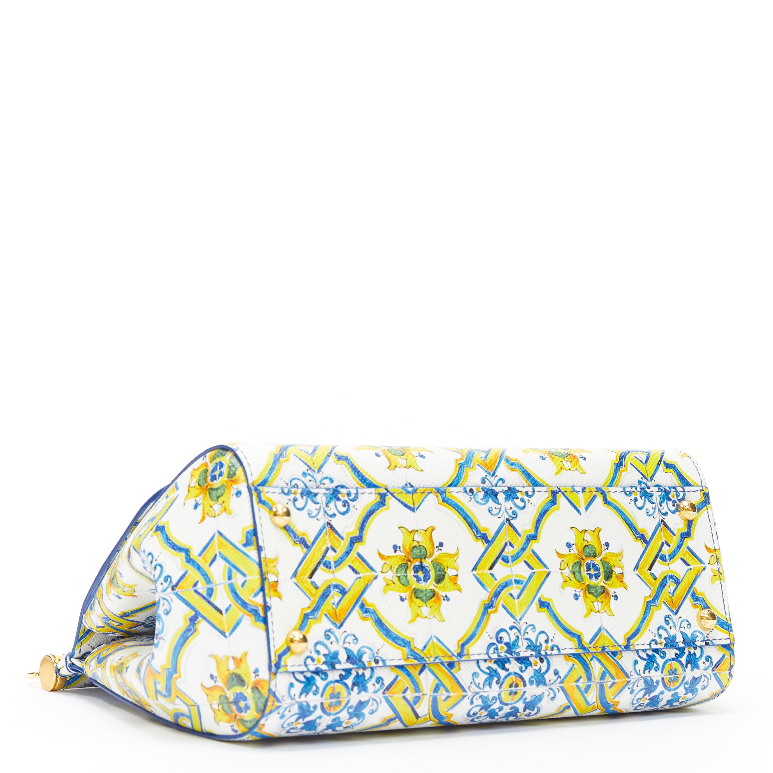 Beige DOLCE GABBANA MIss Sicily Majolica Ceramic print leather top handle satchenl bag
