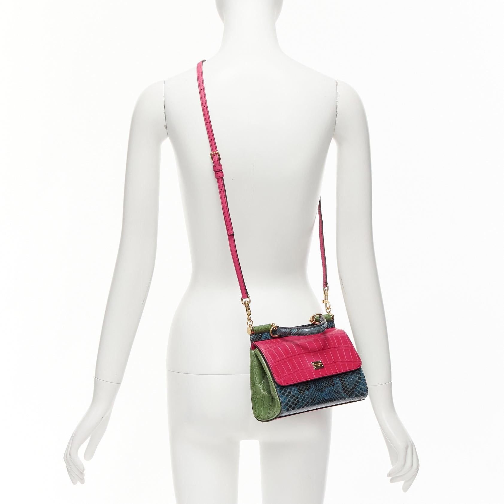 DOLCE GABBANA Miss Sicily pink navy green scaled leather colorblock crossbody bag
Reference: TGAS/D01135
Brand: Dolce Gabbana
Designer: Domenico Dolce and Stefano Gabbana
Model: Miss Sicily
Material: Leather
Color: Pink, Blue
Pattern: Animal