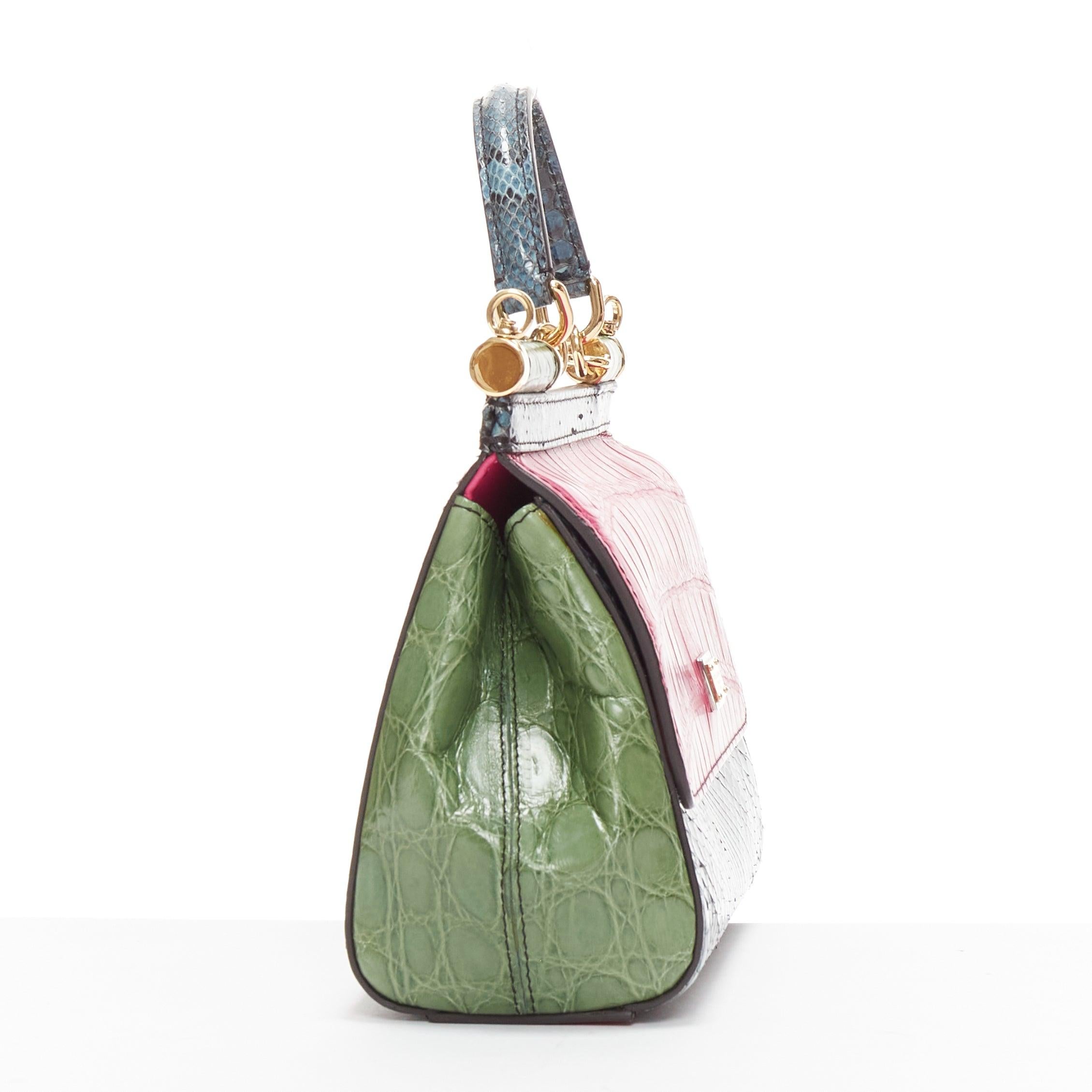 DOLCE GABBANA Miss Sicily sac à bandoulière en cuir vert marine à échelles colorées Pour femmes en vente