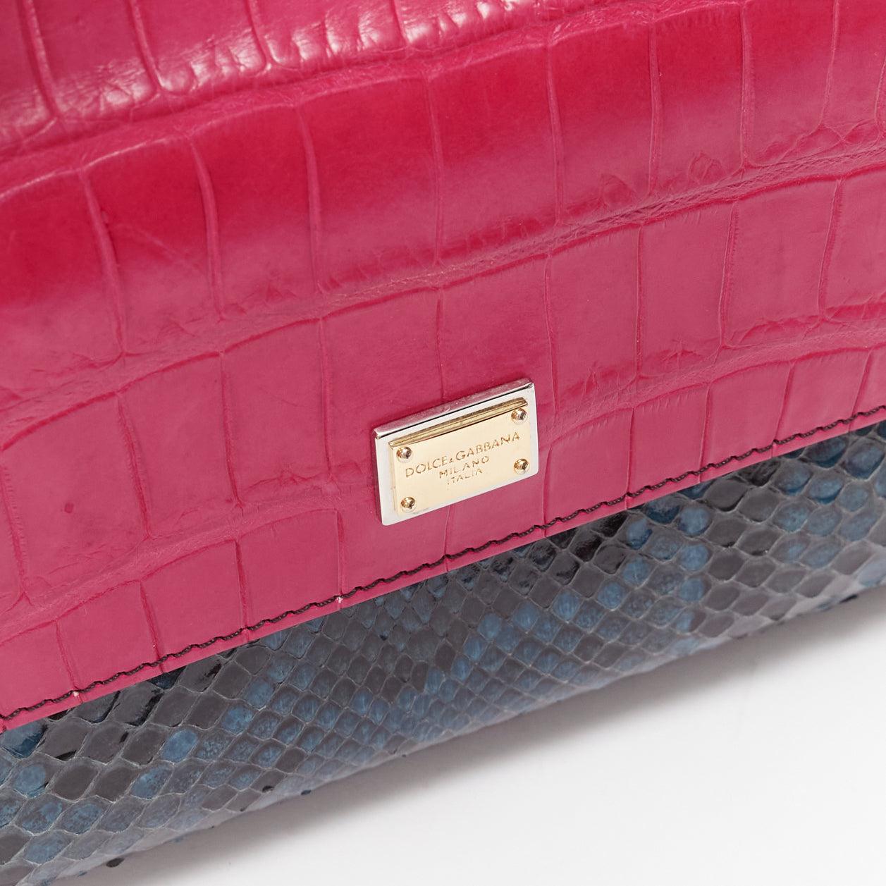 DOLCE GABBANA Miss Sicily navy green scaled leather colorblock crossbody bag 3
