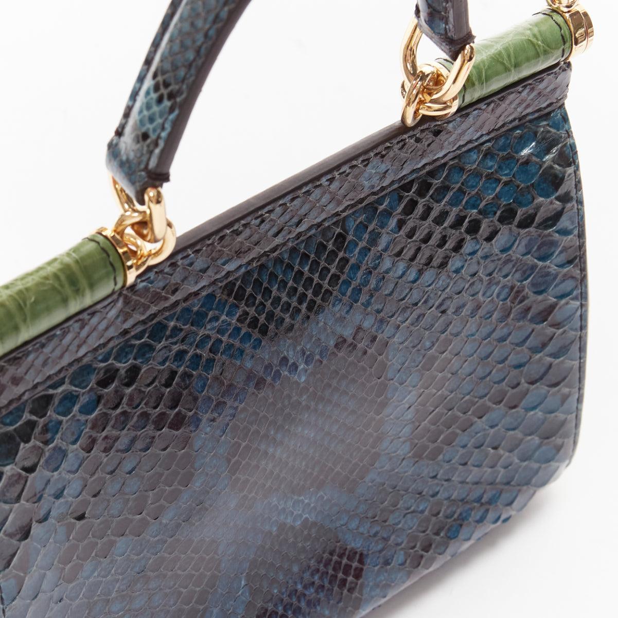 DOLCE GABBANA Miss Sicily navy green scaled leather colorblock crossbody bag 4