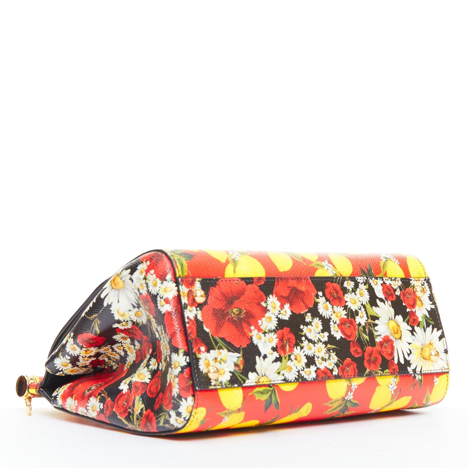 DOLCE GABBANA Miss Sicily yellow lemon floral print leather small top handle bag 5
