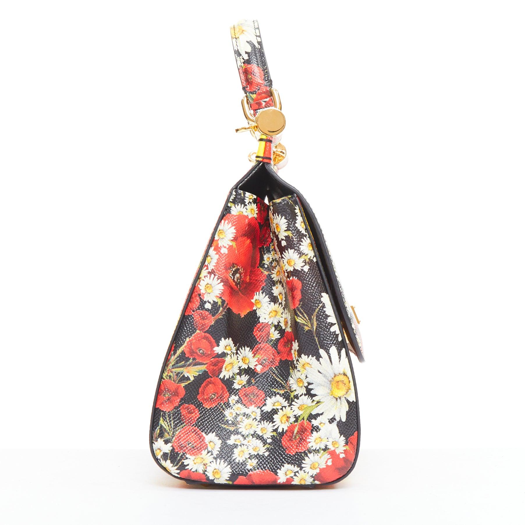 DOLCE GABBANA Miss Sicily yellow lemon floral print leather small top handle bag 1