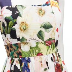 DOLCE GABBANA mixed patchwork cotton print floral flared midi dress IT38 XS