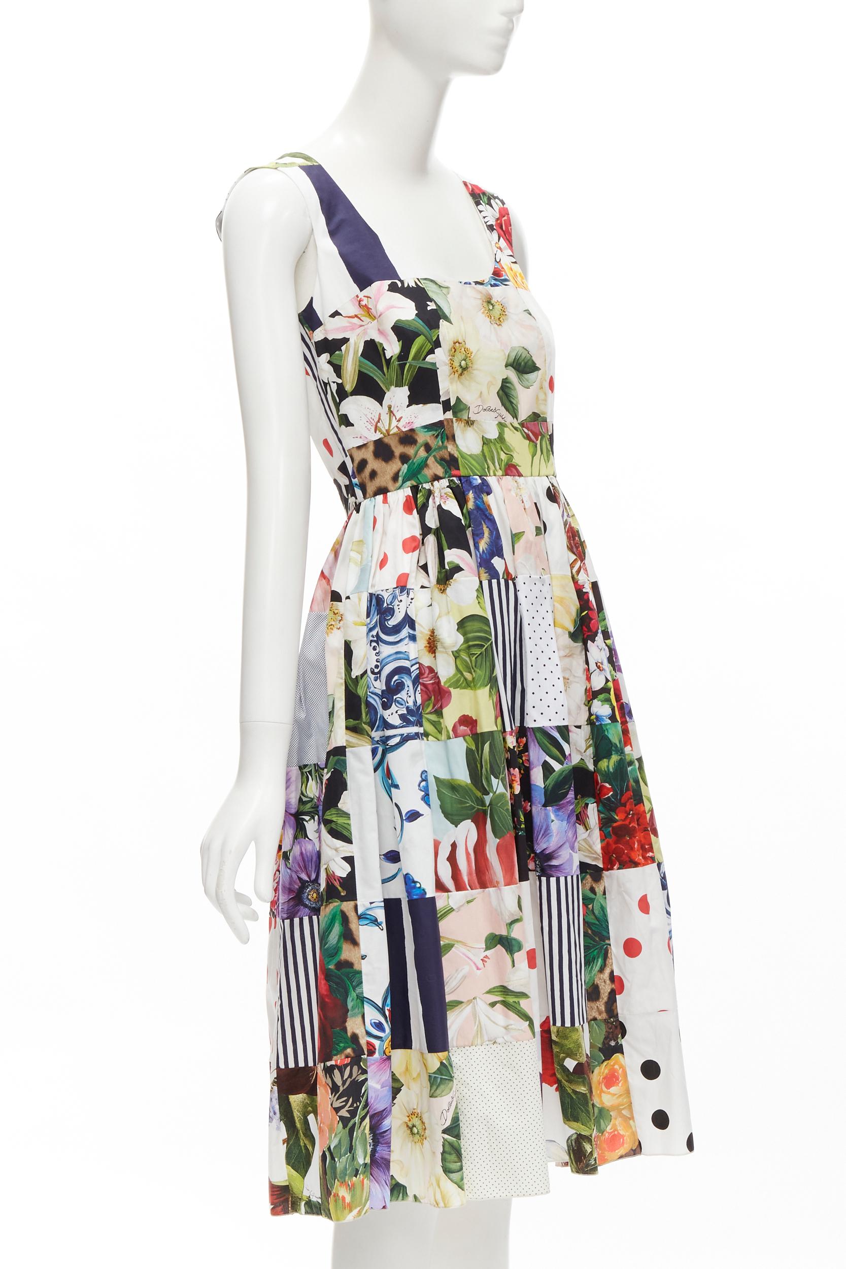 DOLCE GABBANA mixed patchwork cotton print floral flared midi dress IT38 XS In Excellent Condition In Hong Kong, NT