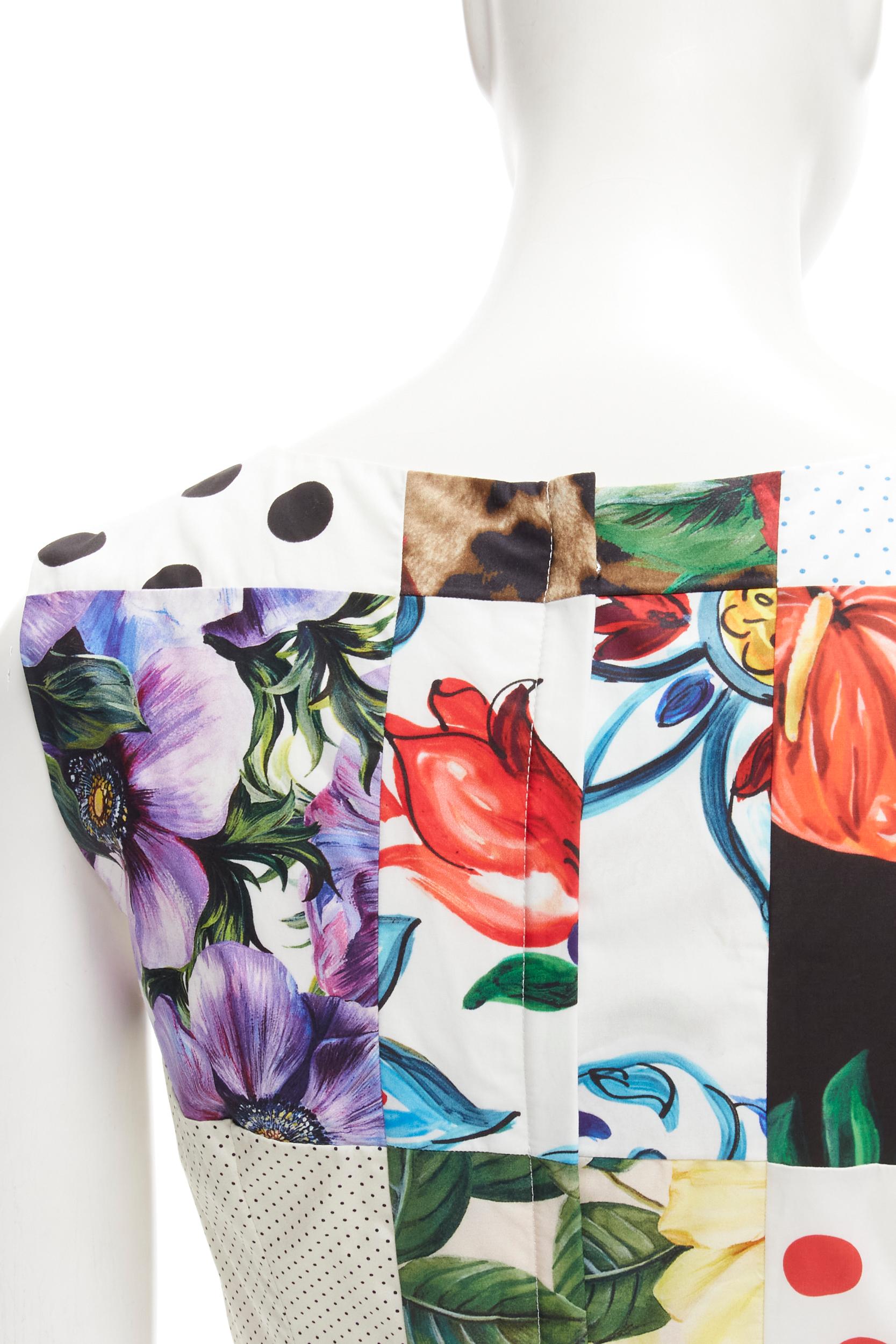 DOLCE GABBANA mixed patchwork cotton print floral flared midi dress IT38 XS 3