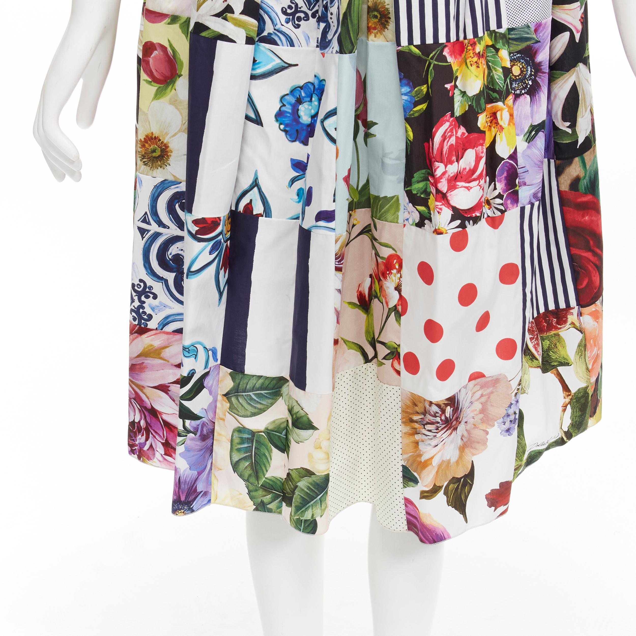 DOLCE GABBANA mixed patchwork cotton print floral flared midi dress IT38 XS 4