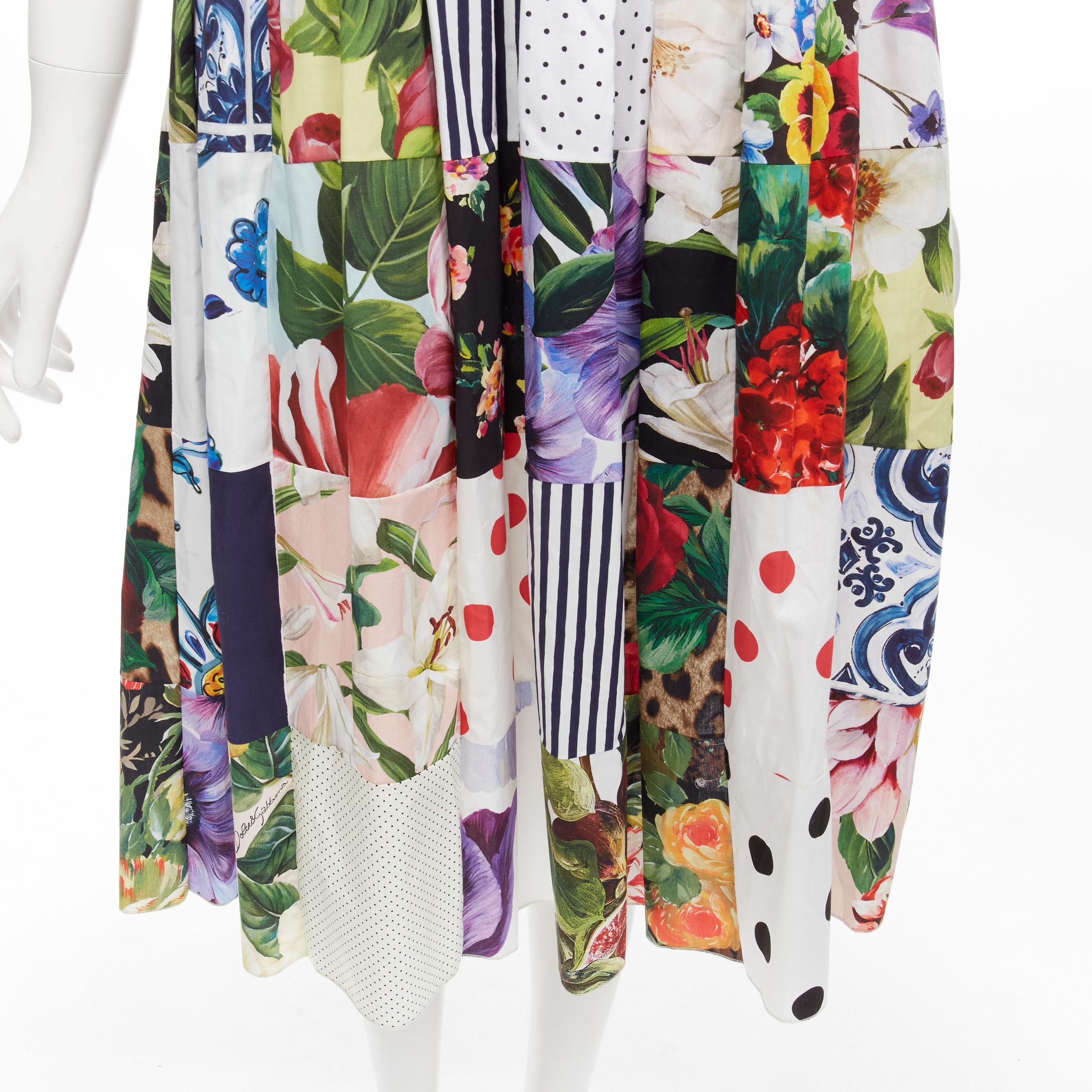 DOLCE GABBANA mixed patchwork cotton print floral flared midi dress IT38 XS 5
