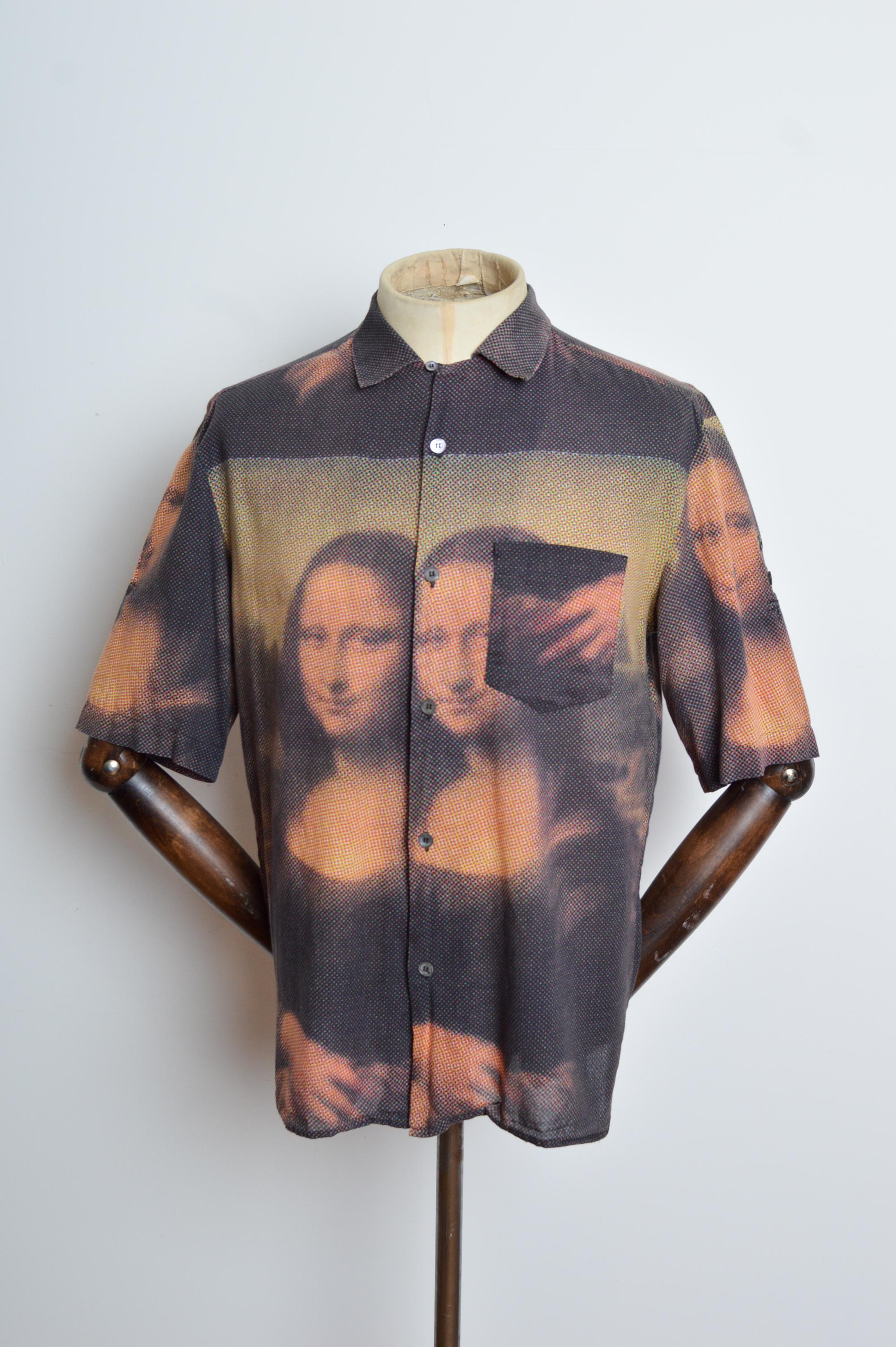 Gray Dolce & Gabbana Mona Lisa Printed Cotton short sleeve Art pattern Shirt For Sale