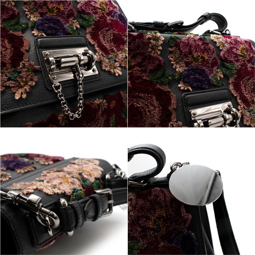 Women's Dolce & Gabbana Monica Floral Velvet Black Leather Bag