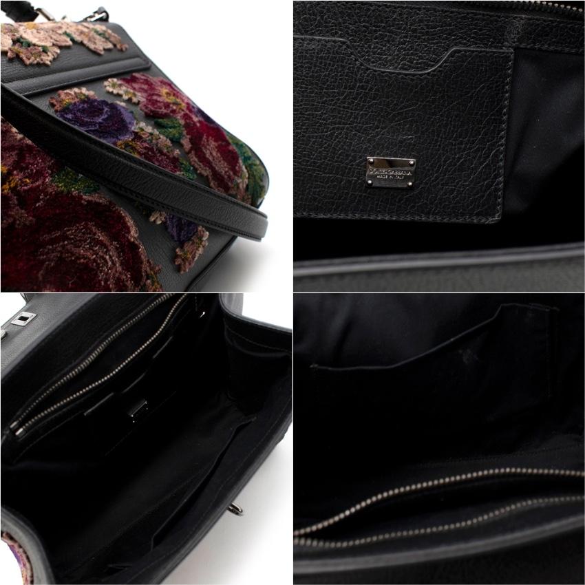 Dolce & Gabbana Monica Floral Velvet Black Leather Bag 1