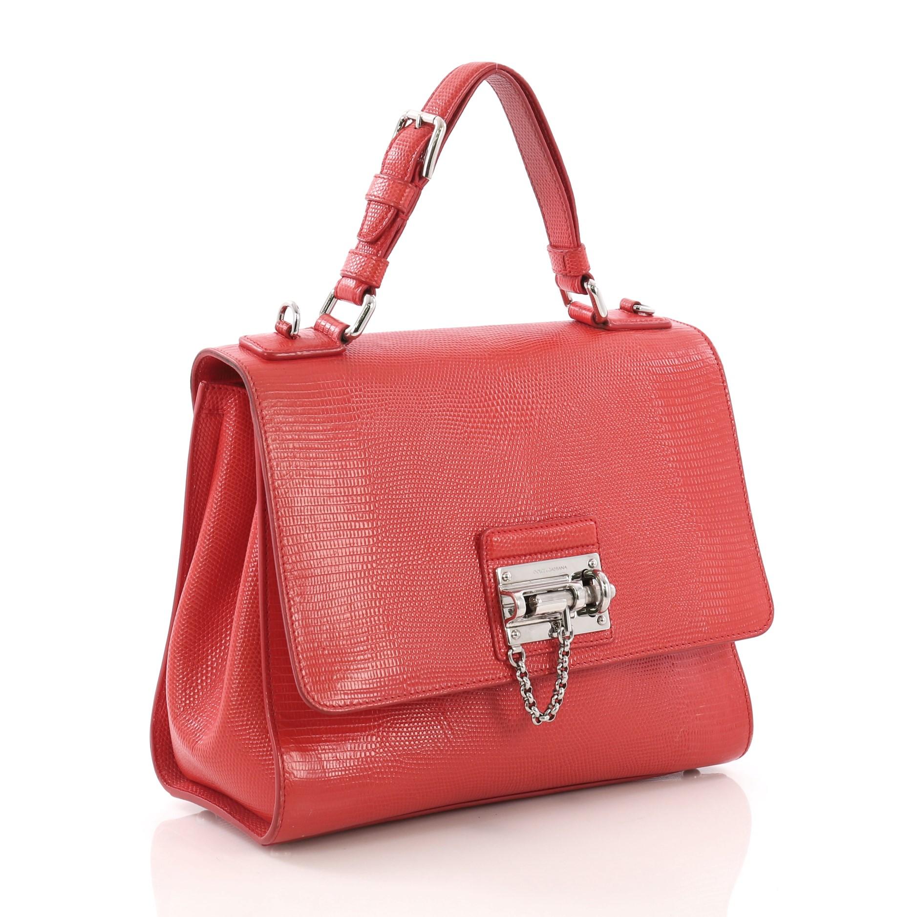 Dolce & Gabbana Monica Handbag Lizard Embossed Leather Medium (Rot)