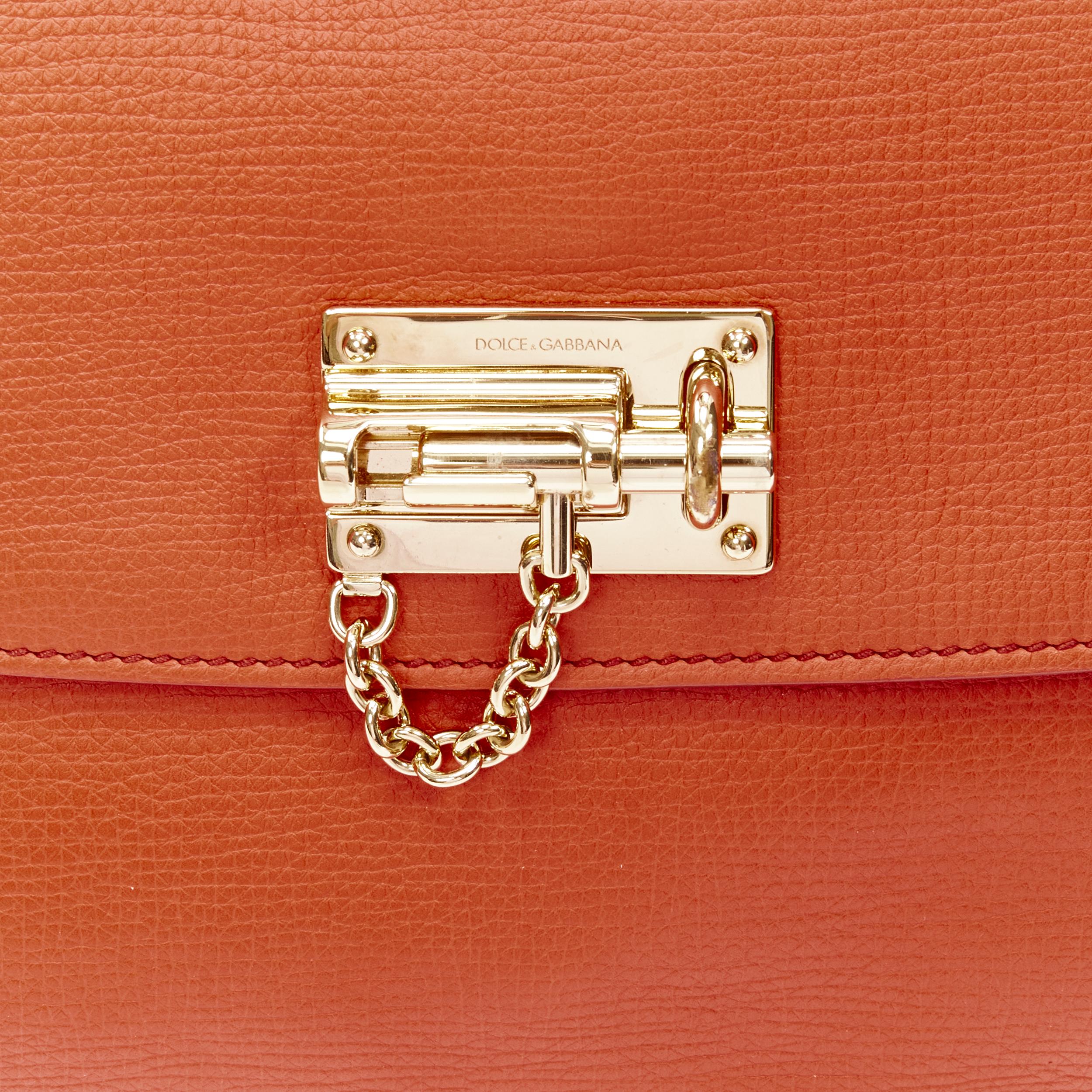 DOLCE GABBANA Monica orange leather gold lock flap shoulder satchel bag In Good Condition For Sale In Hong Kong, NT