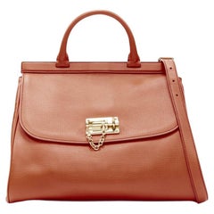 DOLCE GABBANA Monica orange leather gold lock flap shoulder satchel bag