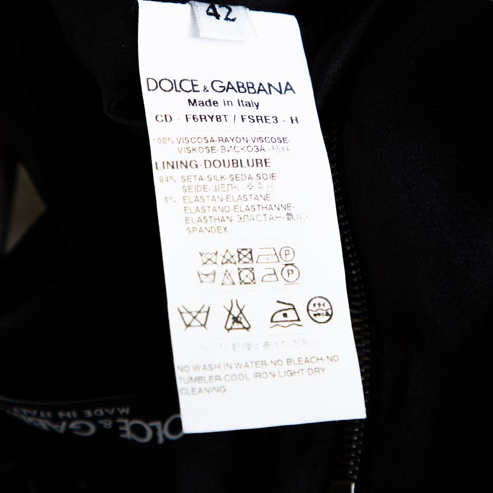 Black Dolce & Gabbana Monochrome Floral Printed Crepe Sleeveless Sheath Dress M