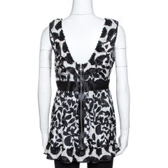 Dolce & Gabbana Monochrome Leaf Print Silk Ruffled Top M