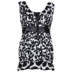 Dolce & Gabbana Monochrome Leaf Print Silk Ruffled Top M