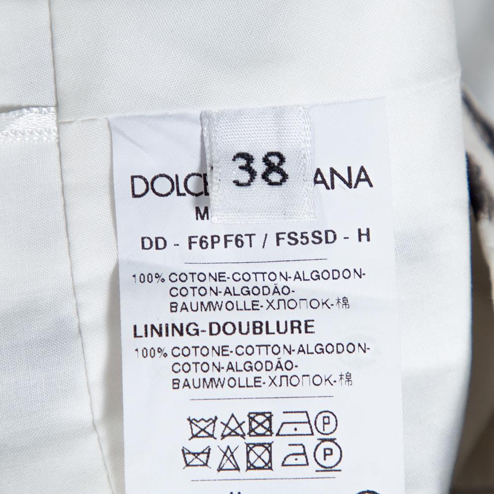 Gray Dolce & Gabbana Monochrome Polka Dot Cotton Panelled Flared Midi Dress S